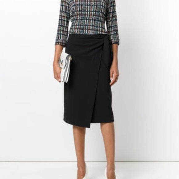 Diane von Furstenberg DVF Black Wool Side Knot Wrap Skirt Size 6 - Picture 1 of 8